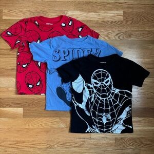 Marvel Kids Short Sleeve Tees Set - Red, Blue, Black Spider-Man Shirts